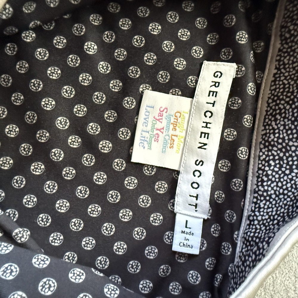 Gretchen Scott Everywhere Shirt Dress Size Large Gray Blue Geometric Print Prep - Picture 6 of 6